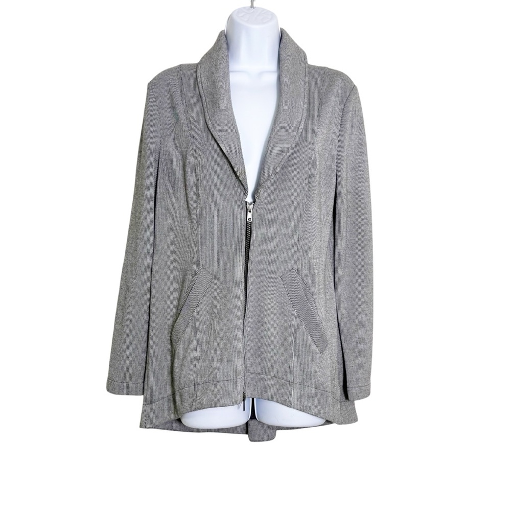Cabi Drop Off Jacket Gray & White Pinstripe Zip Front Cardigan Size S